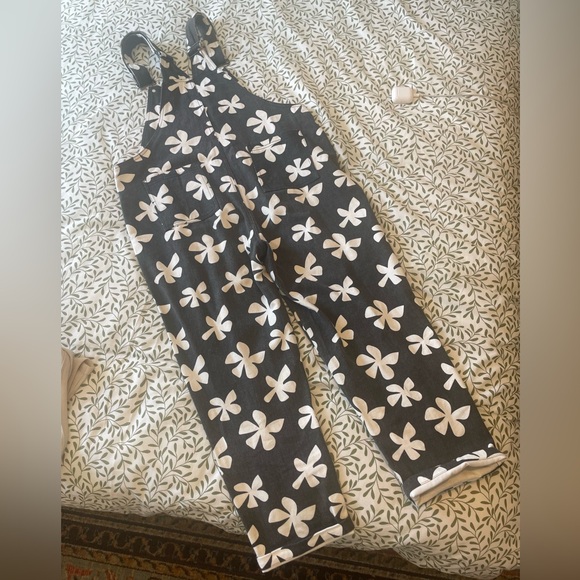 Of One Sea Denim Overalls in Black Plumeria - Picture 8 of 12